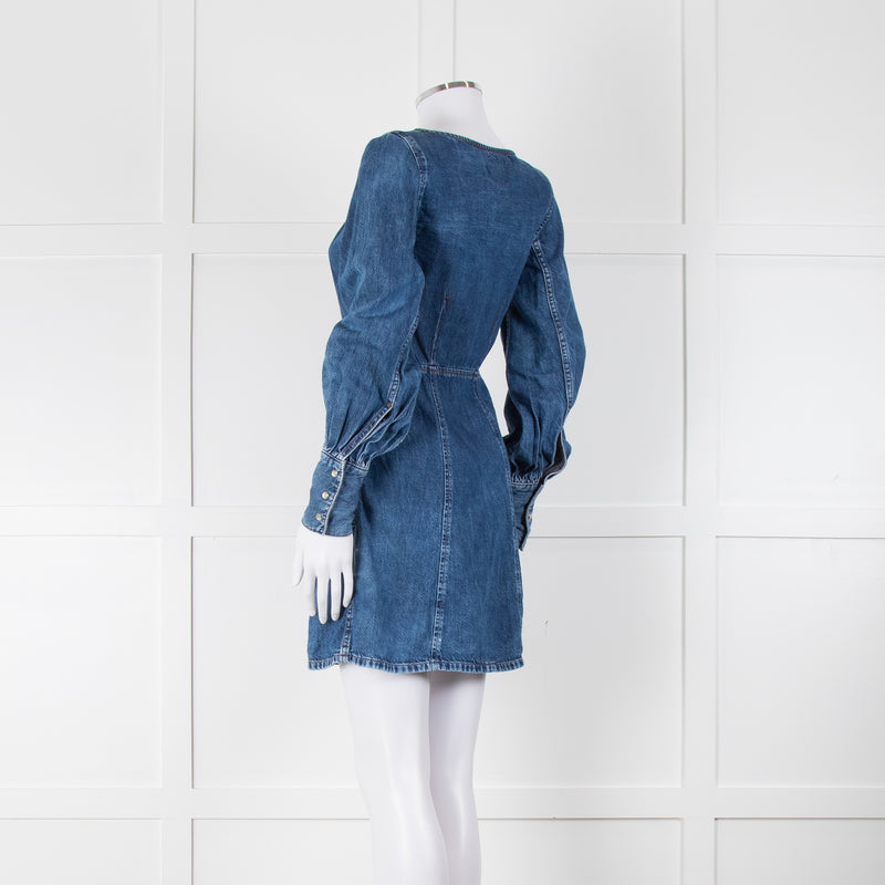 Ganni Blue Denim Long Sleeve Mini Dress