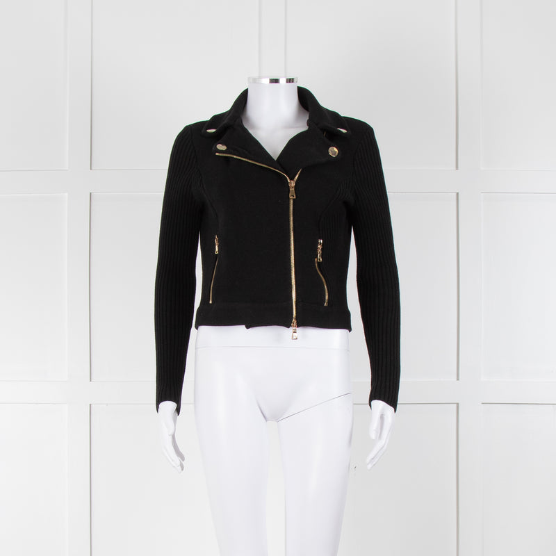 Boutique Moschino Black Gold Zip Front Knitted Jacket