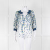 DVF White Blue Floral Print Silk Top