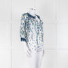 DVF White Blue Floral Print Silk Top