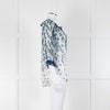 DVF White Blue Floral Print Silk Top