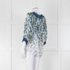 DVF White Blue Floral Print Silk Top