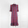 The Vampire's Wife Kansas Cotton Tartan Printed 3/4 Sleeves Ruffle Collar Midi Dress