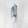 DVF White Blue Floral Print Silk Top