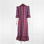 The Vampire's Wife Kansas Cotton Tartan Printed 3/4 Sleeves Ruffle Collar Midi Dress