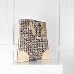 Prada Beige Brown Tweed Enamel Triangle Logo Handbag