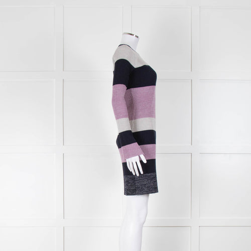 Club Monaco Silver, Purple and Navy Stripe Rib Knit Dress with Lurex Thread