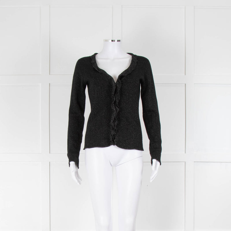 Armani Collezioni Black With Silver Lurex Front Frill Cardigan