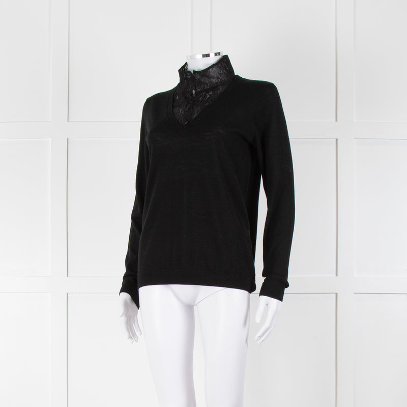 Claudie Pierlot Black Lace Detail Fine Sweater