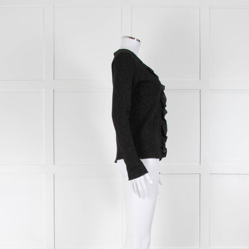 Armani Collezioni Black With Silver Lurex Front Frill Cardigan