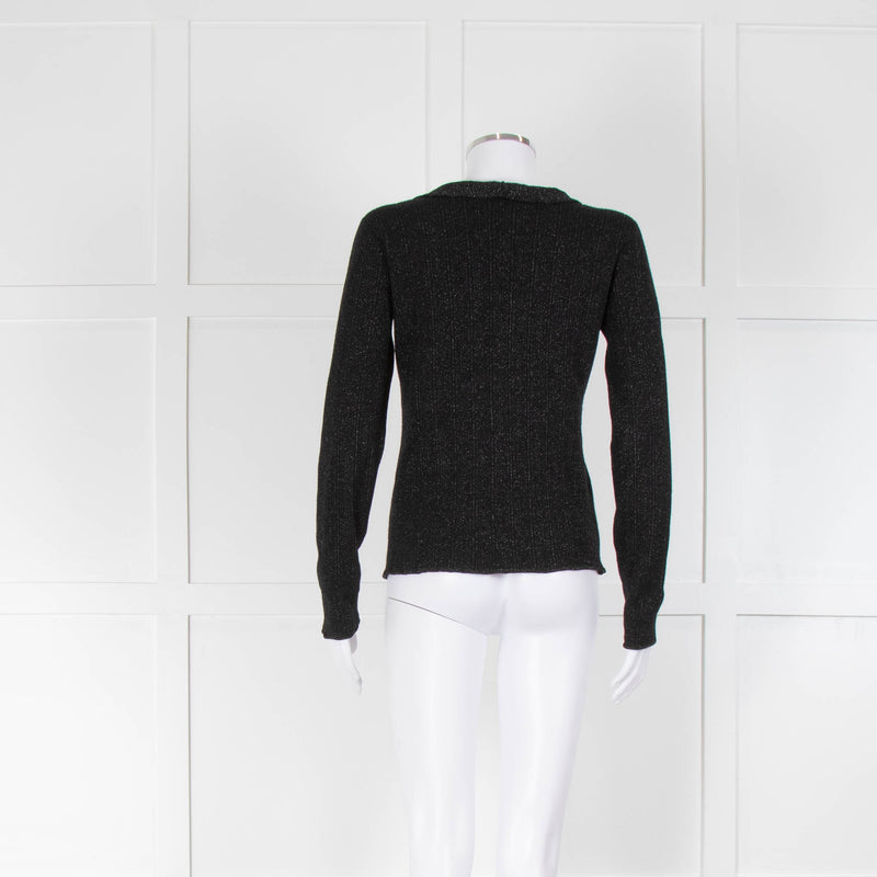 Armani Collezioni Black With Silver Lurex Front Frill Cardigan