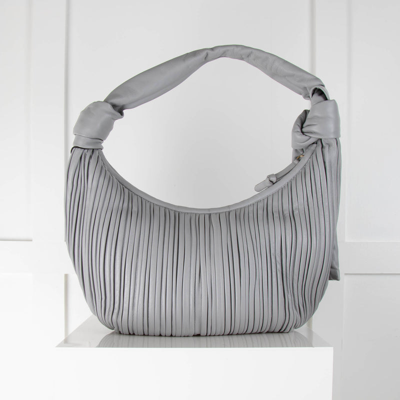 Neous Grey Neptune Knotted Pleated Leather Shoulder Bag