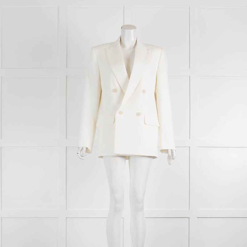 Nili Lotan White Boxy Pimpton Wool Grain De Poudre Double Breasted Blazer