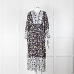 Beulah London Navy White Floral Neck Tie Long Dress