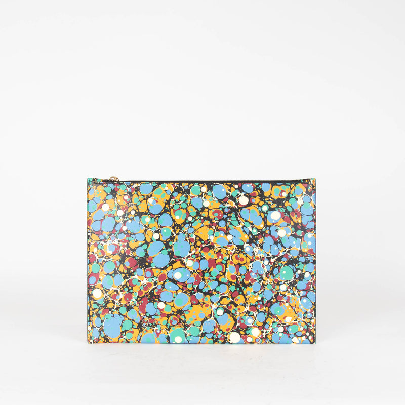 Victoria Beckham Black Blue Orange Marble Print Pochette