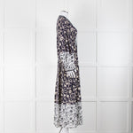 Beulah London Navy White Floral Neck Tie Long Dress