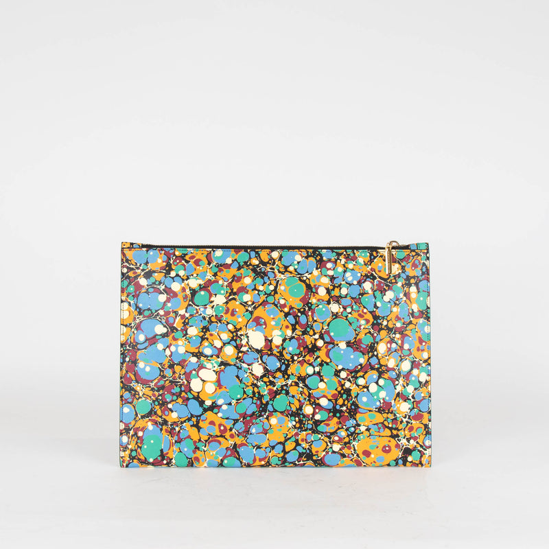 Victoria Beckham Black Blue Orange Marble Print Pochette