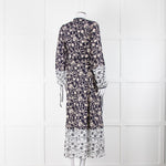 Beulah London Navy White Floral Neck Tie Long Dress