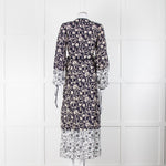 Beulah London Navy White Floral Neck Tie Long Dress