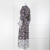 Beulah London Navy White Floral Neck Tie Long Dress