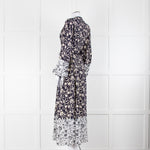 Beulah London Navy White Floral Neck Tie Long Dress