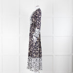 Beulah London Navy White Floral Neck Tie Long Dress