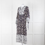 Beulah London Navy White Floral Neck Tie Long Dress