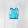 Vannina Vesperini Turquoise Blue Silk Jade Lace Trim Camisole