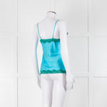 Vannina Vesperini Turquoise Blue Silk Jade Lace Trim Camisole