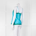 Vannina Vesperini Turquoise Blue Silk Jade Lace Trim Camisole