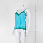 Vannina Vesperini Turquoise Blue Silk Jade Lace Trim Camisole