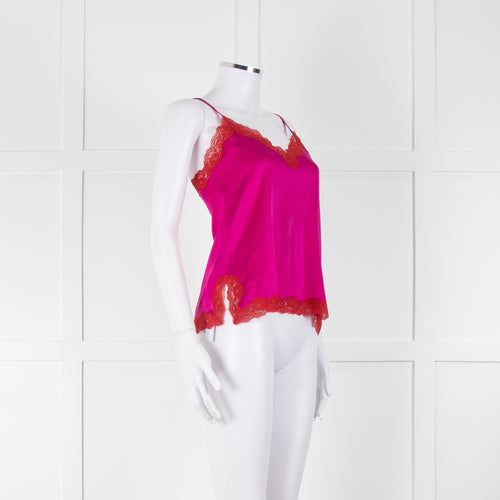 Vannina Vesperini Fushia Pink Silk Red Lace Trim  Camisole