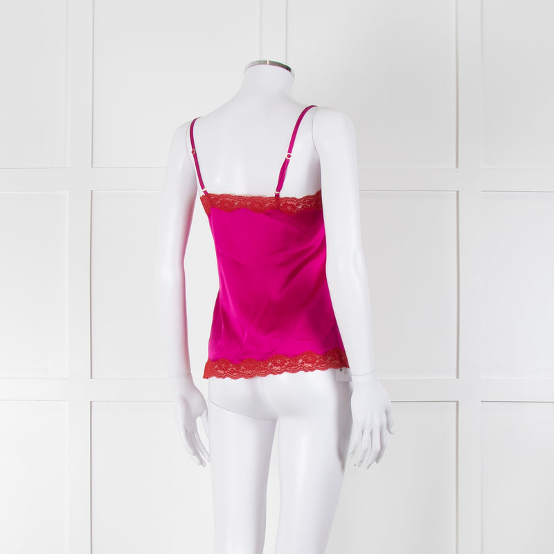 Vannina Vesperini Fushia Pink Silk Red Lace Trim  Camisole