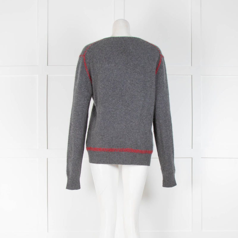 Valentino Grey Red Stitch Cashmere Jumper