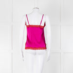 Vannina Vesperini Fushia Pink Silk Red Lace Trim  Camisole