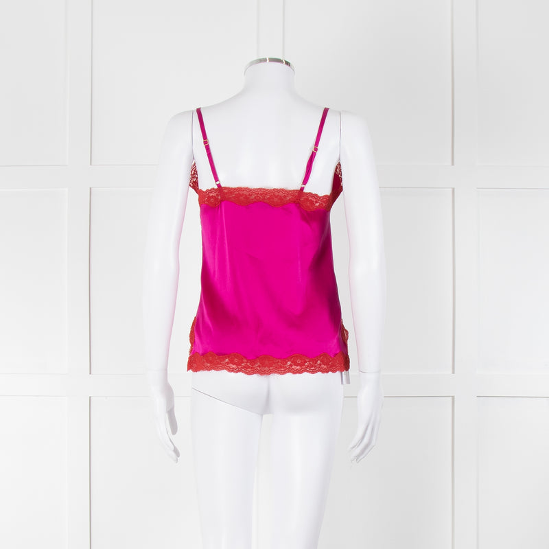 Vannina Vesperini Fushia Pink Silk Red Lace Trim  Camisole