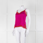 Vannina Vesperini Fushia Pink Silk Red Lace Trim  Camisole