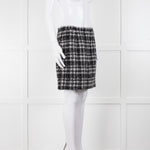 Alessandra Rich Black White Silver Lurex Tweedy Wool Blend Mini Skirt