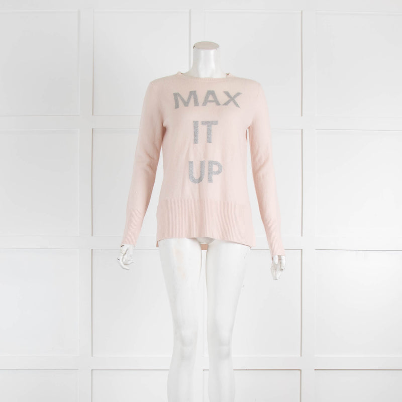 Max Co Pale Pink Slogan Cashmere Blend Sweater