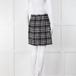 Alessandra Rich Black White Silver Lurex Tweedy Wool Blend Mini Skirt