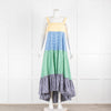 MDS Stripes Yellow Blue Green Gingham Tiered Maxi Dress