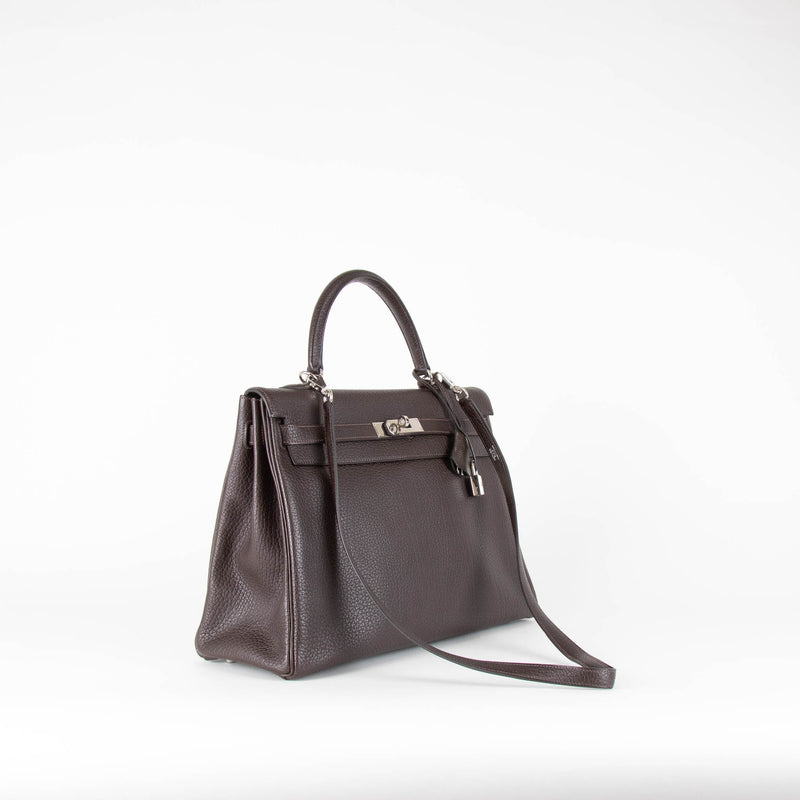 Hermes Kelly 35 Bag Brown Chevre Leather Palladium Hardware