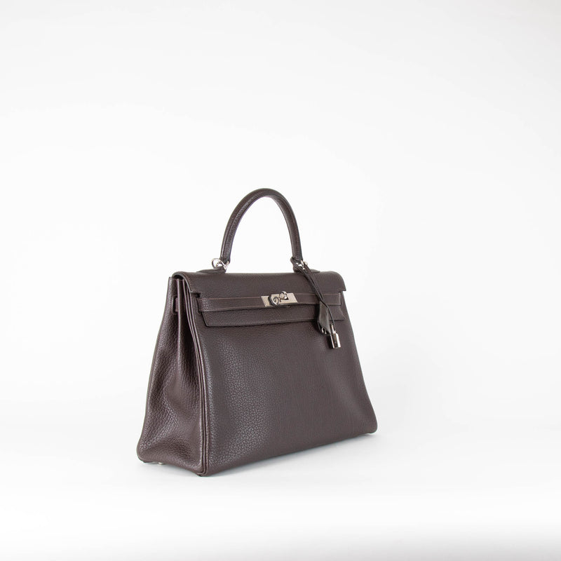 Hermes Kelly 35 Bag Brown Chevre Leather Palladium Hardware