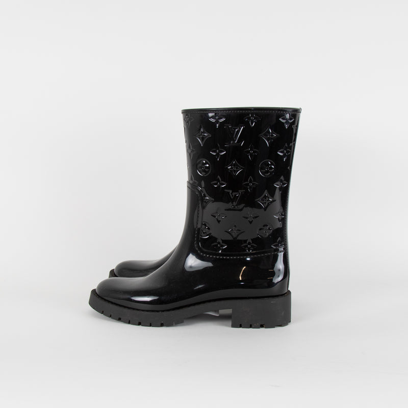 Louis Vuitton Black Drops Flat Half Wellington Boots