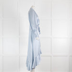 Zimmermann Light Blue Silk Wrap Around Balloon Sleeve Dress