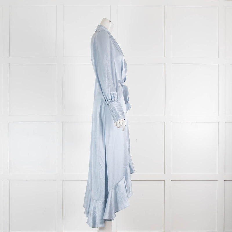 Zimmermann Light Blue Silk Wrap Around Balloon Sleeve Dress