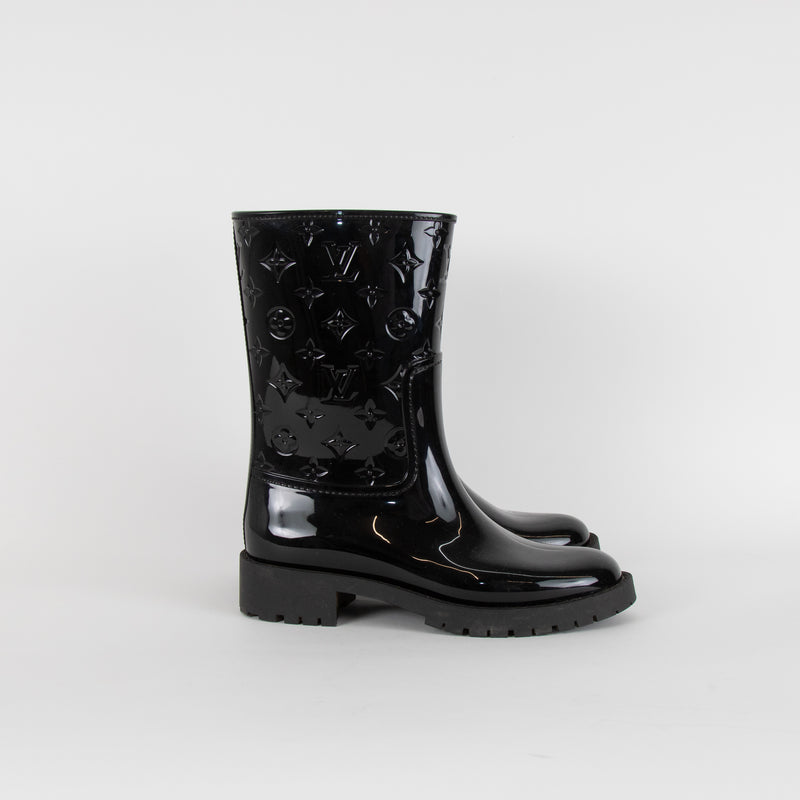 Louis Vuitton Black Drops Flat Half Wellington Boots