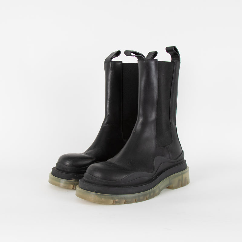 Bottega Veneta Black Tire Rubber Trimmed Chelsea Boot