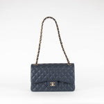 Chanel Navy Caviar Leather Large Double Flap Pale Gold Hardware