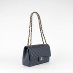 Chanel Navy Caviar Leather Large Double Flap Pale Gold Hardware